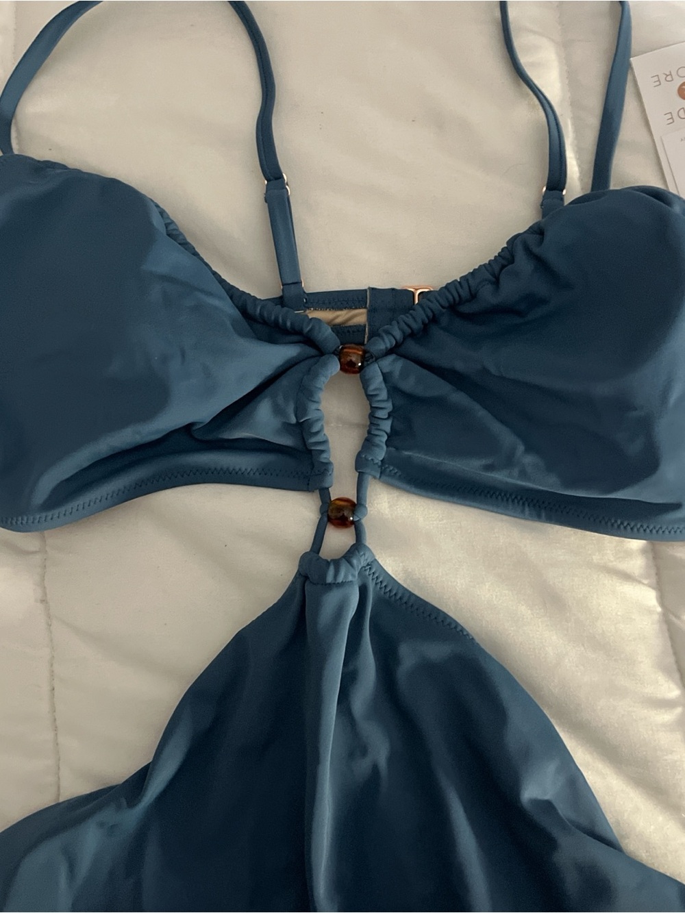 Target Teal Blue One-Piece Swimsuit with Bead Accents